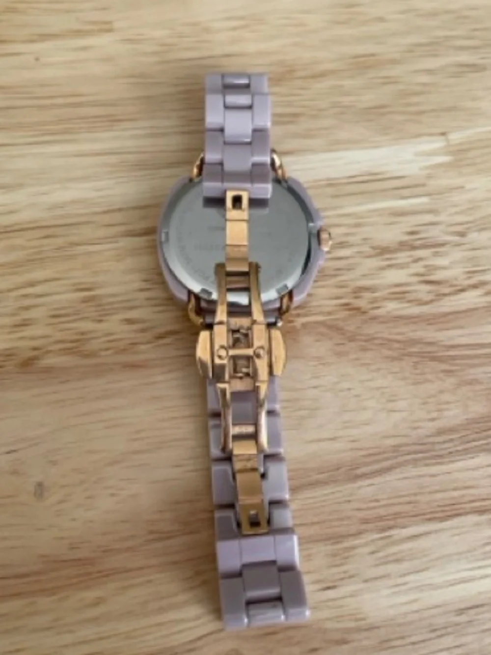 Isaac Mizrahi Mauve Ceramic Watch Gold Trim Rhinestone Accents